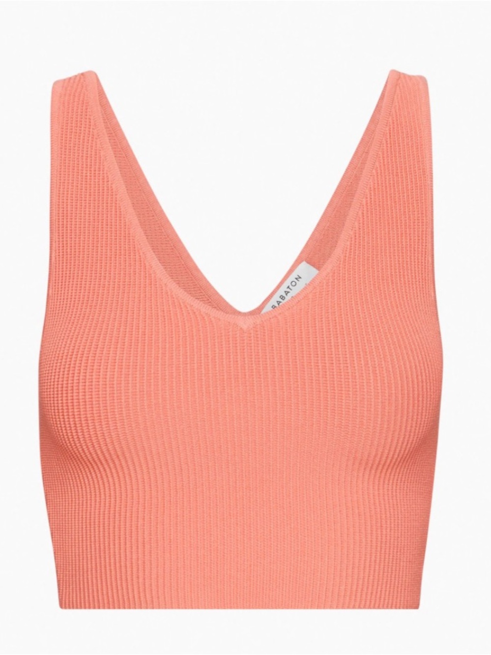 Babaton Sculpt Knit Double V Cropped Tank —- grapefruit coral size large